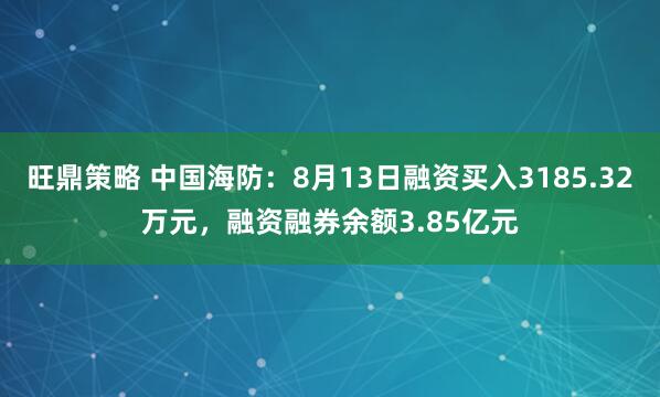 旺鼎策略 中国海防：8月13日融资买入3185.32万元，融资融券余额3.85亿元